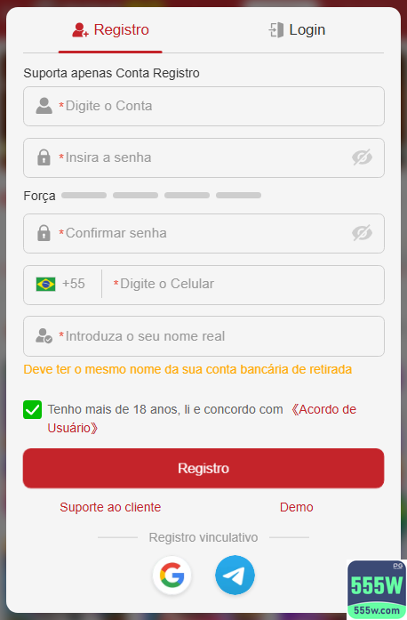 Experiência de Jogos 555w.com